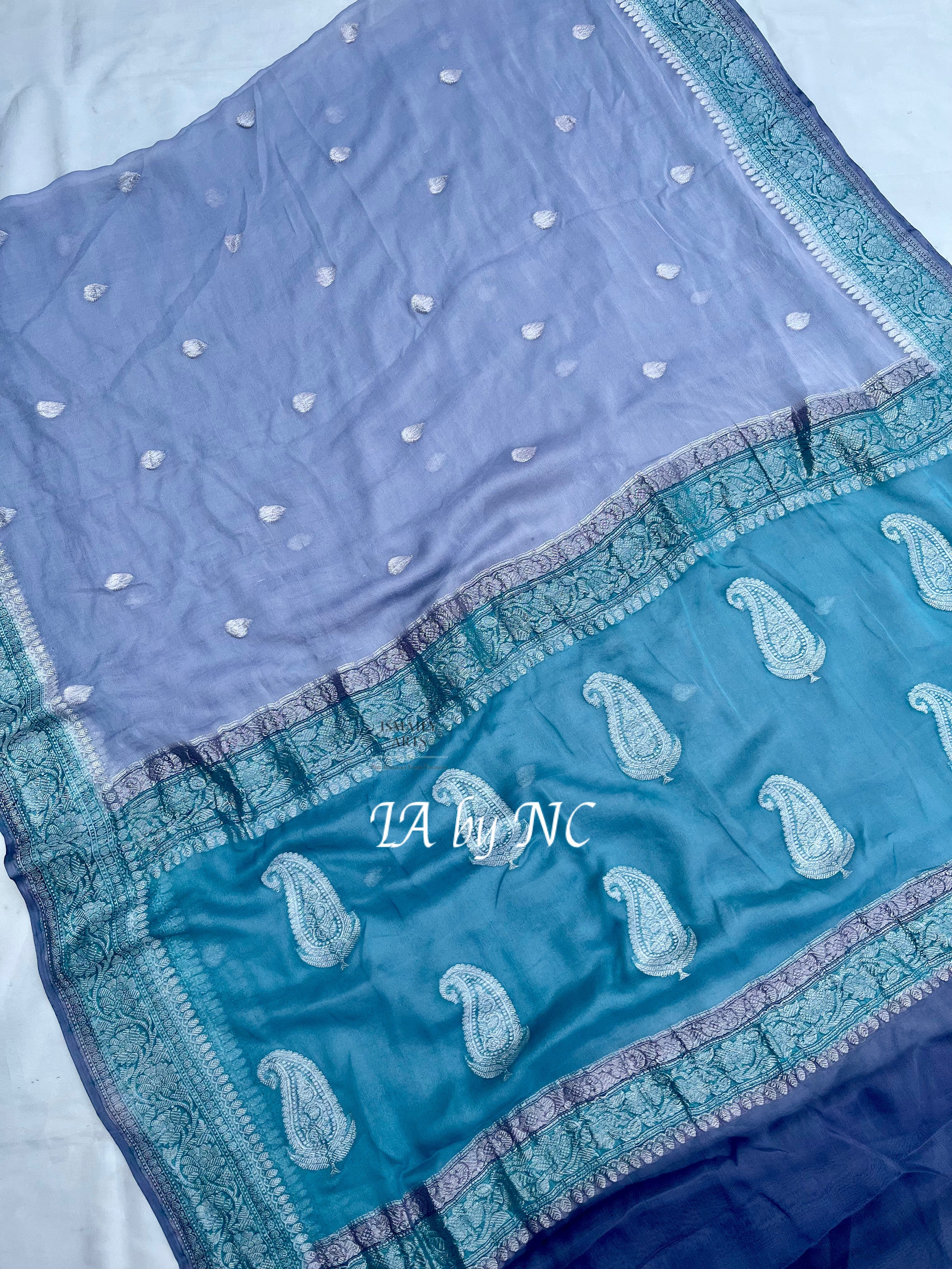 Steel Banarasi Pure Khaddi Georgette Kadwa Saree
