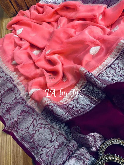 Punch Banarasi Pure Khaddi Georgette Kadwa Saree