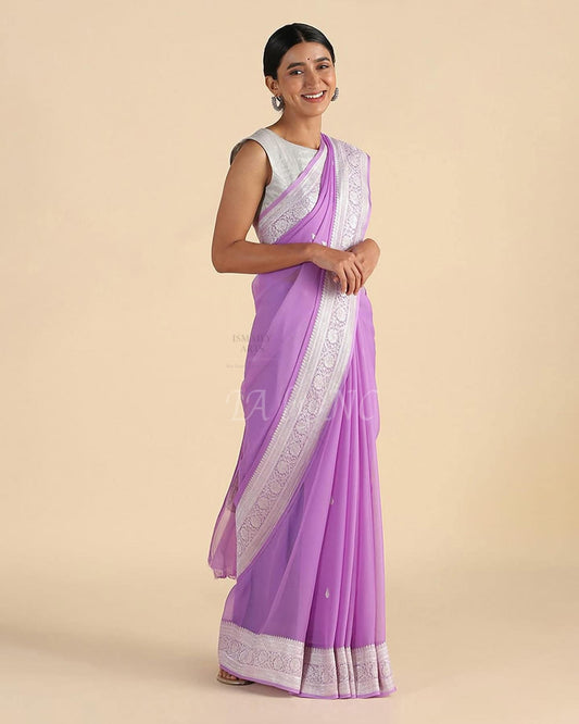 Orchid Banarasi Pure Khaddi Georgette Kadwa Saree