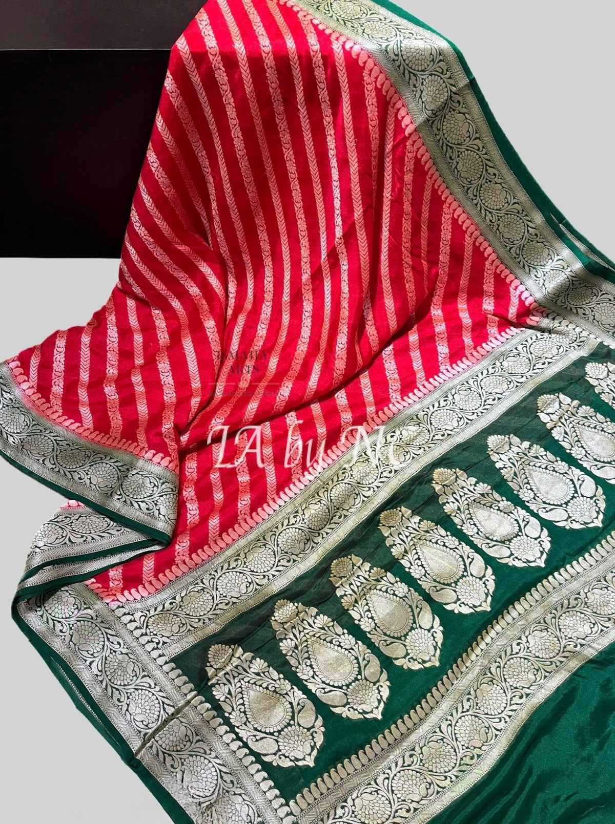 Carmine Banarasi Pure Chiffon Georgette Saree