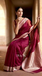 Cerise Banarasi Pure Tissue Silk Saree