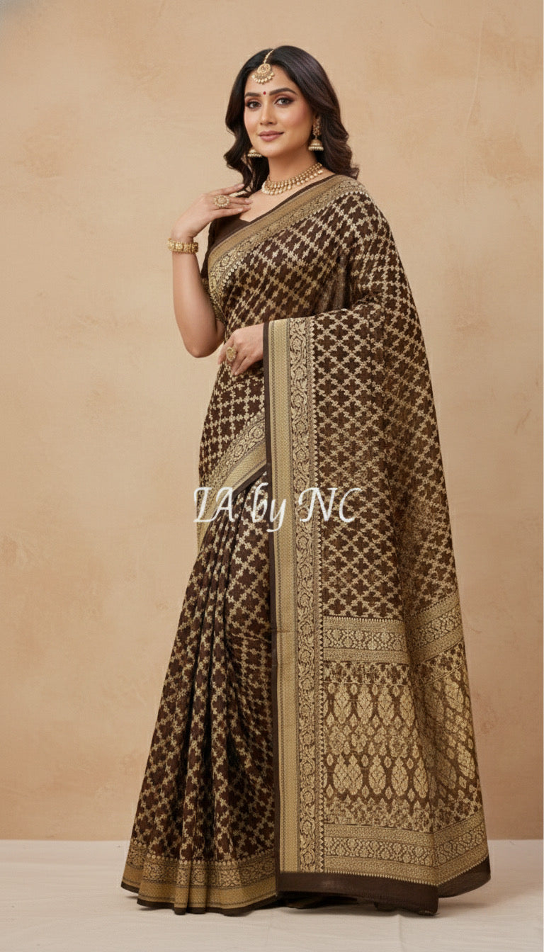 Walnut Banarasi Pure Khaddi Georgette Saree