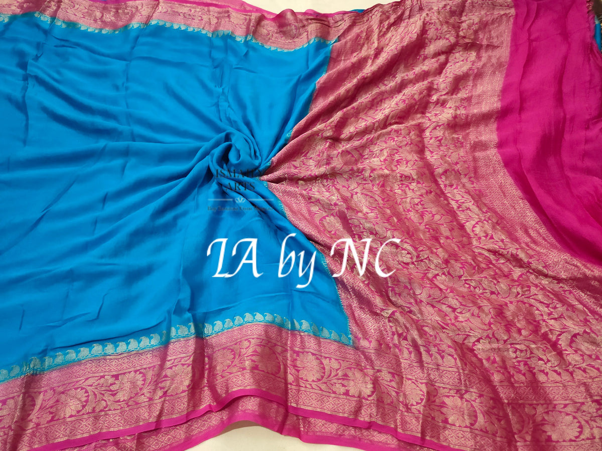 Azure Banarasi Pure Chiffon Georgette Saree