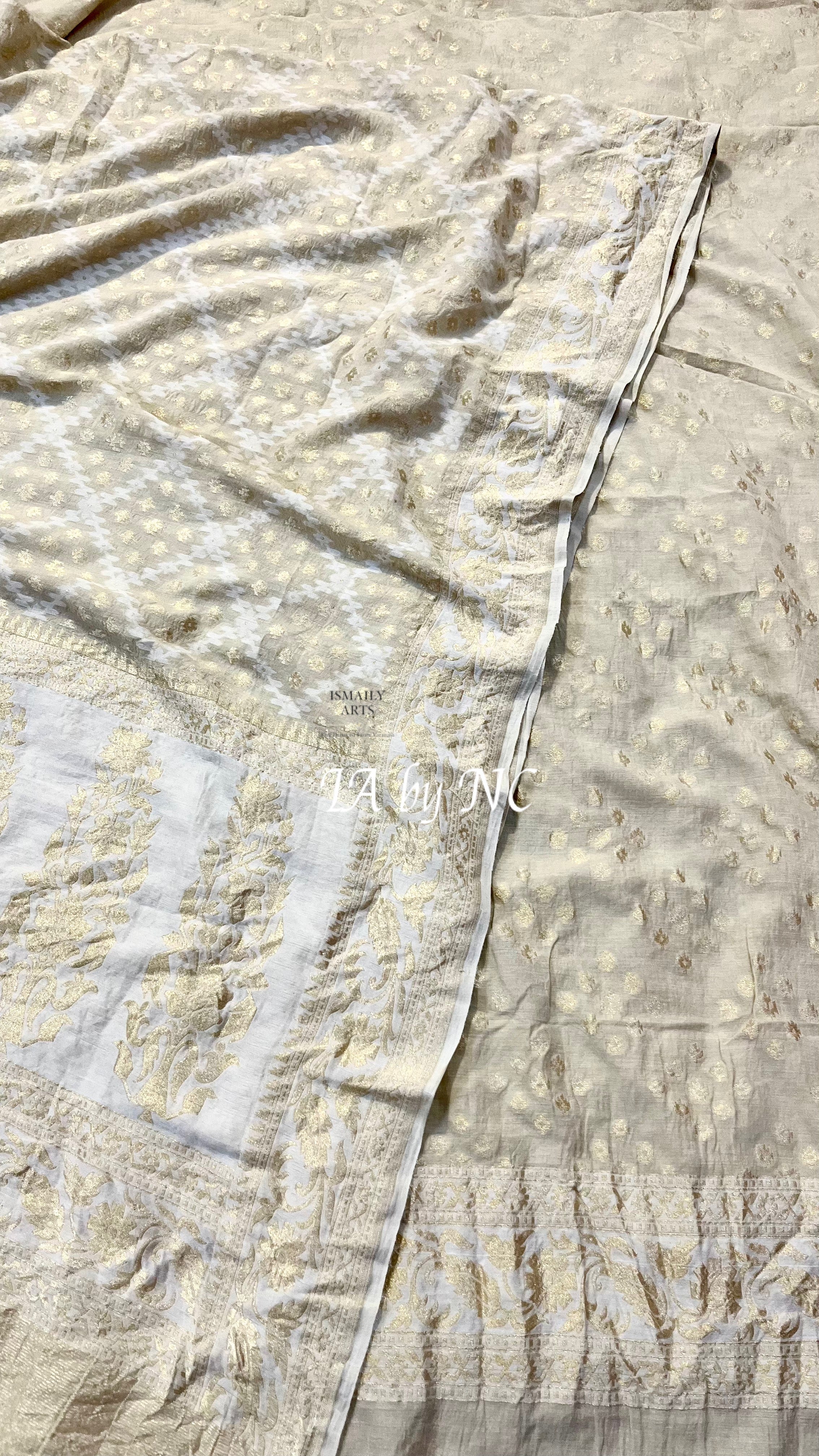 Beige Banarasi Pure Munga Silk Dress Material