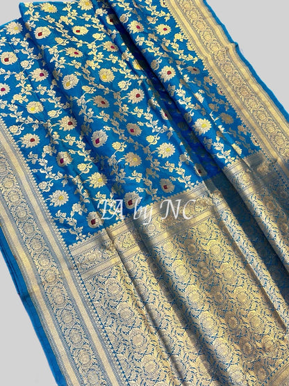 Azure Banarasi Pure Katan Silk Meenakari Pattu Saree