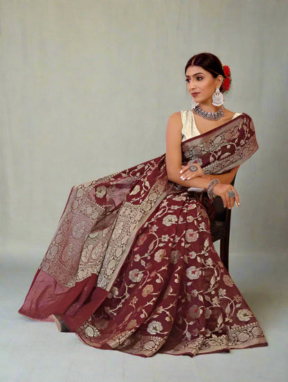 Banarasi Blend Khaddi Georgette Meena Saree