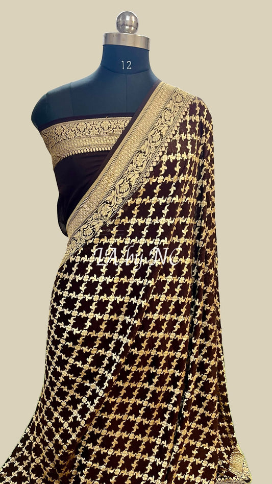 Walnut Banarasi Pure Khaddi Georgette Saree