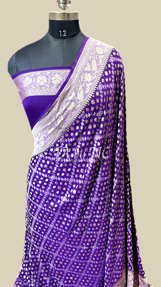 Grape Banarasi Pure Khaddi Georgette Saree