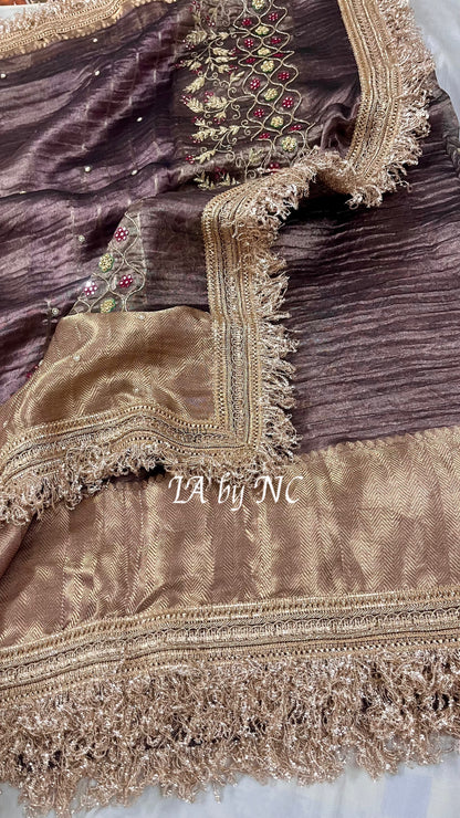 Mahogany Banarasi Pure Tissue Silk Zardosi Saree
