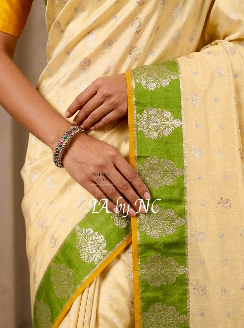 Bumblebee Banarasi Pure Katan Silk Raw Mango Saree