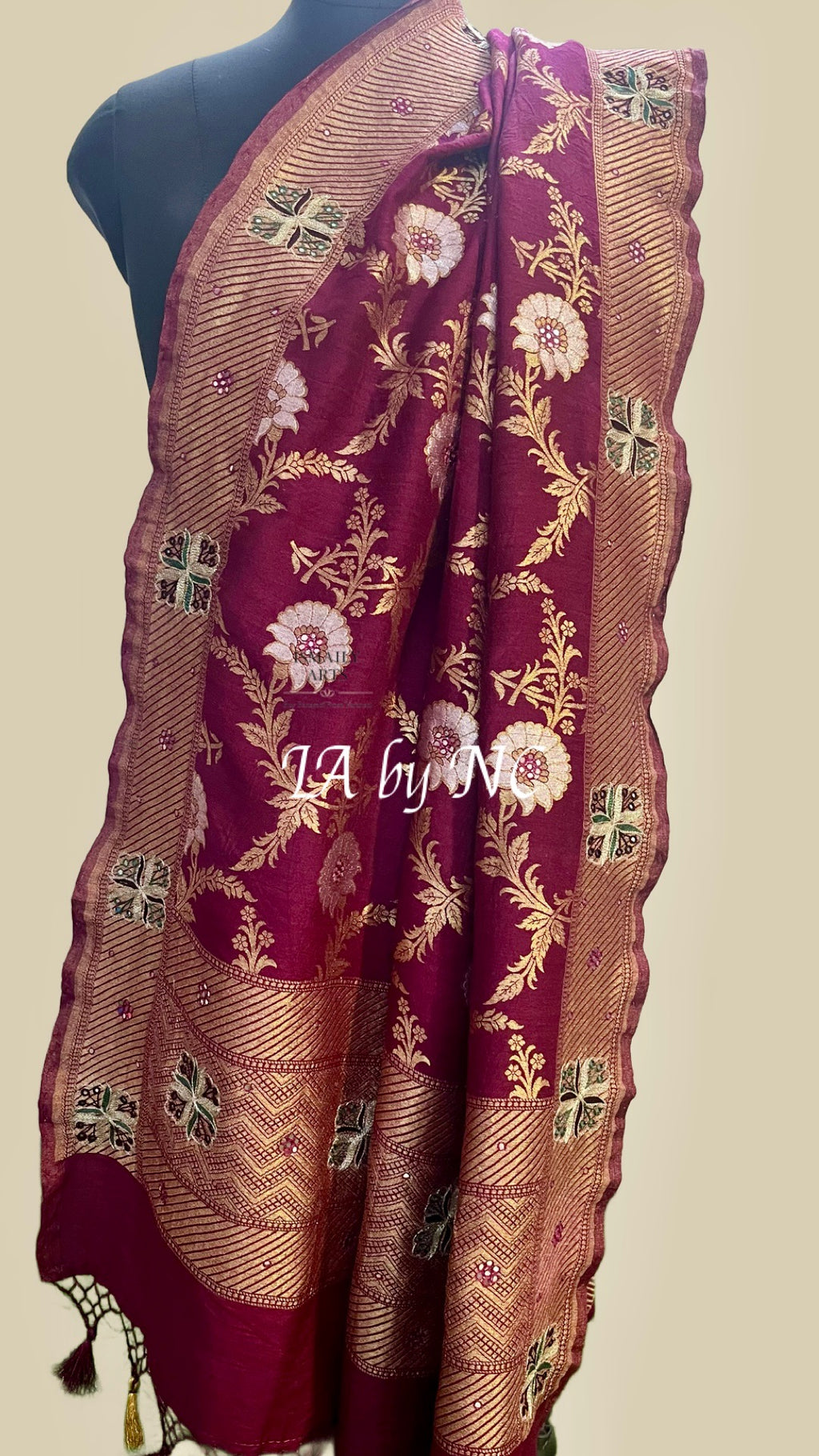 Sangria Banarasi Pure Munga Silk Sona Rupa Handwork Dupatta