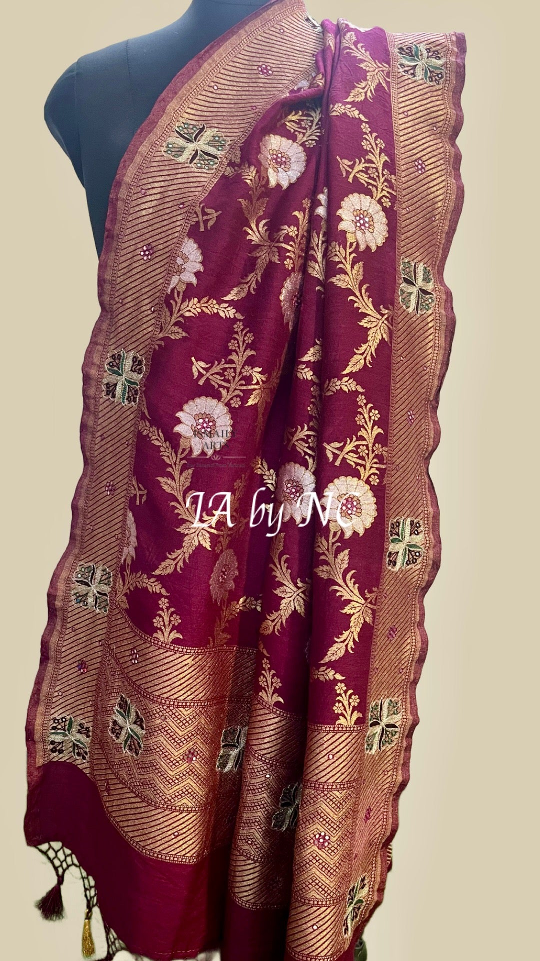 Sangria Banarasi Pure Munga Silk Sona Rupa Handwork Dupatta