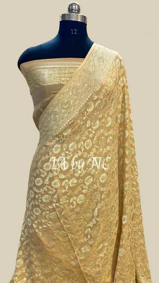 Beige Banarasi Pure Khaddi Georgette Saree