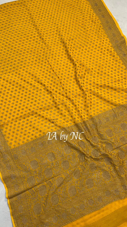 Goldenrod Banarasi Pure Khaddi Georgette Saree