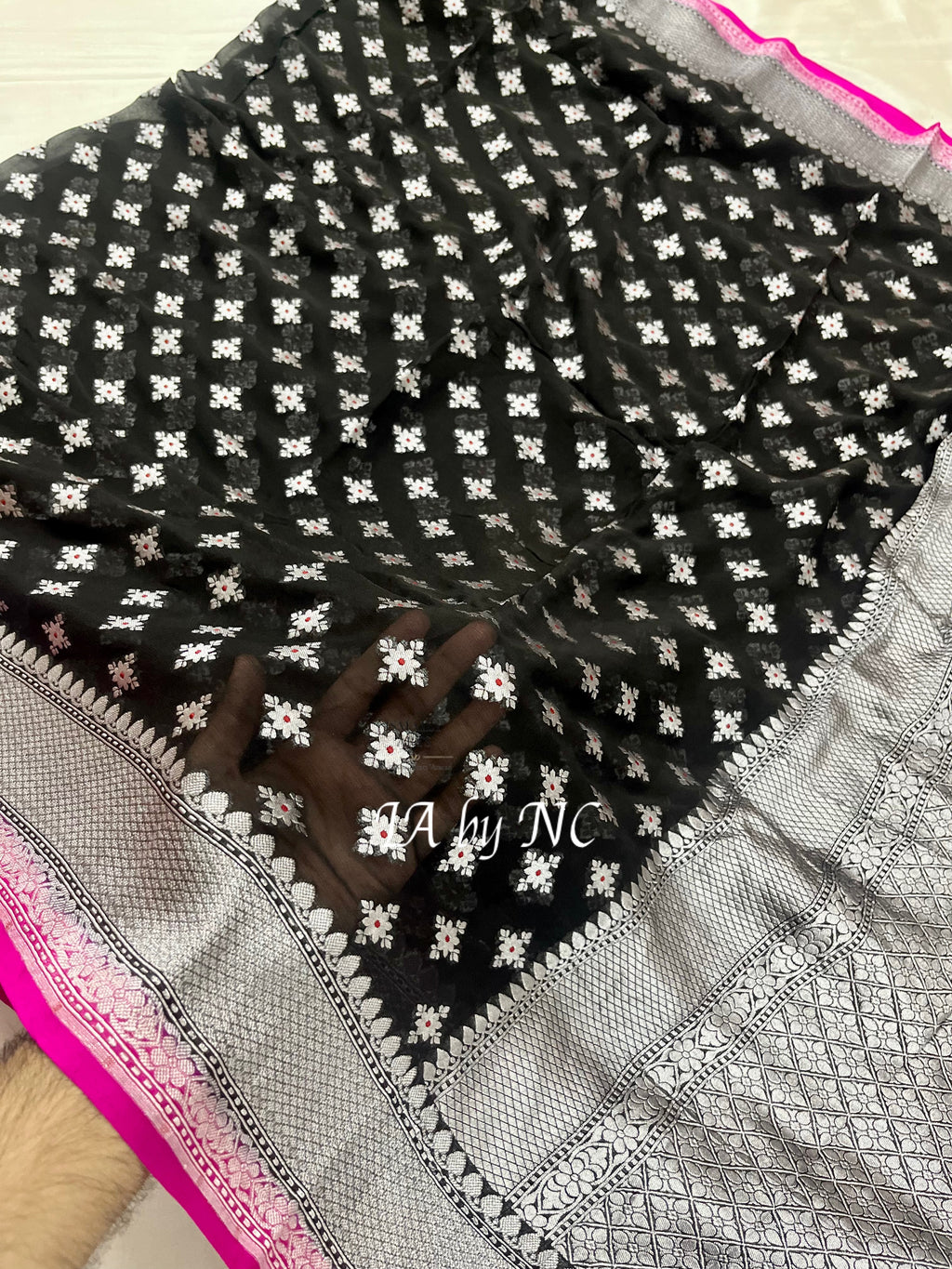 Black Banarasi Pure Khaddi Georgette Saree