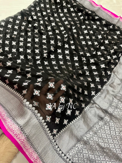 Black Banarasi Pure Khaddi Georgette Saree