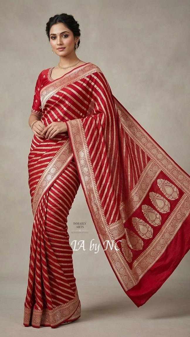 Carmine Banarasi Pure Chiffon Georgette Saree