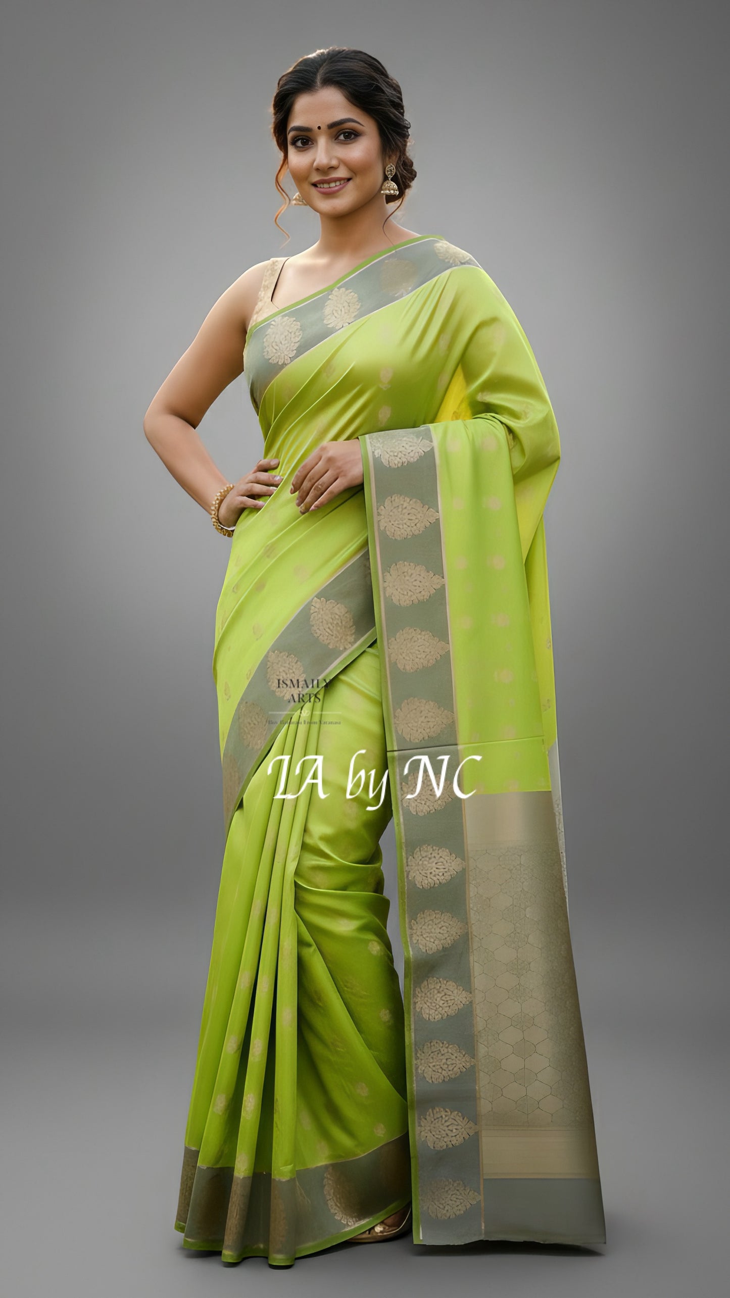 Avocado Banarasi Pure Katan Silk Raw Mango Saree