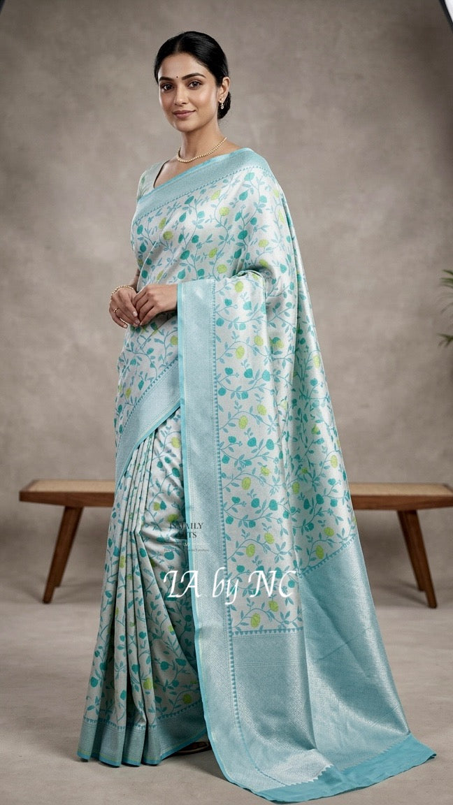 Turquoise Banarasi Pure Khaddi Tussar Georgette Brocade Saree