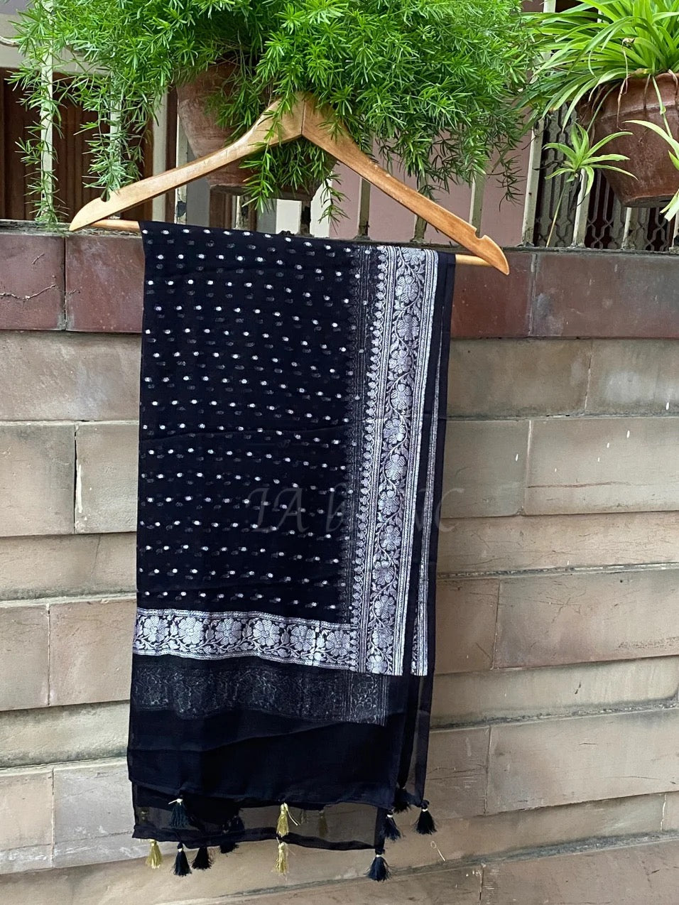 Black Banarasi Pure Khaddi Georgette Dupatta
