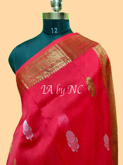 Chilli Banarasi Pure Kora Organza Kadwa Saree