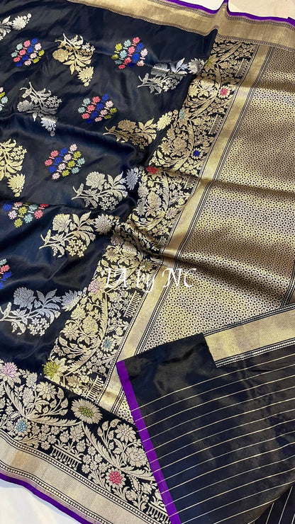 Black Banarasi Pure Katan Silk Kadwa Saree