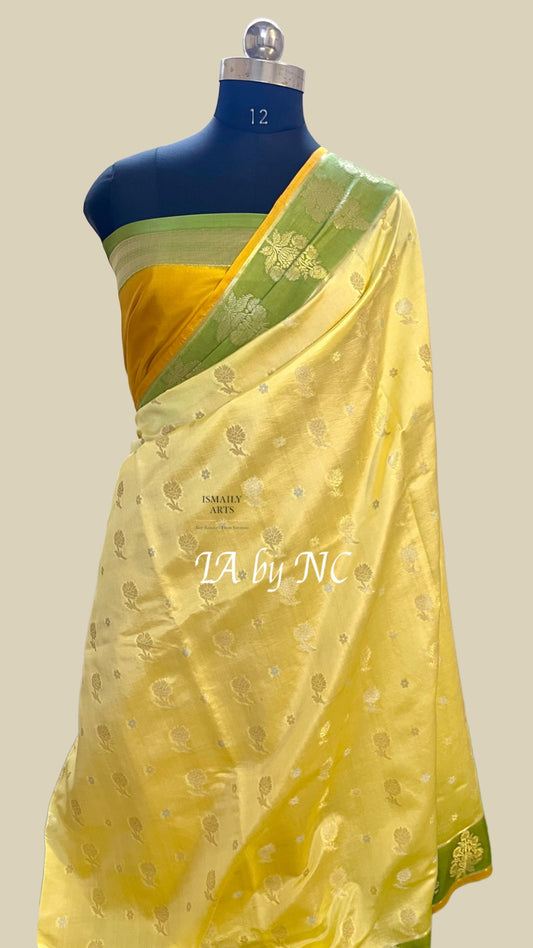 Bumblebee Banarasi Pure Katan Silk Raw Mango Saree