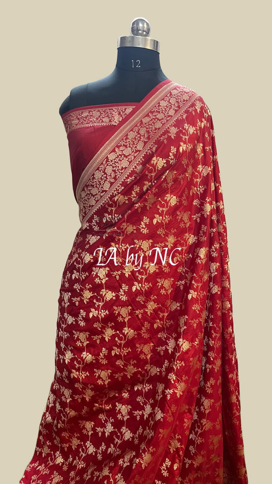 Carmine Banarasi Pure Katan Silk Pattu Saree