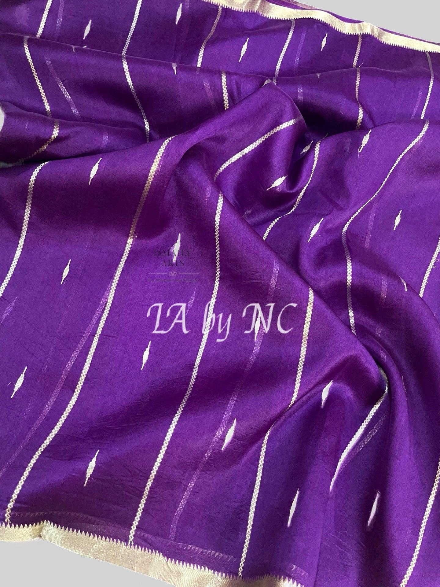 Grape Banarasi Pure Kora Organza Kadwa Saree