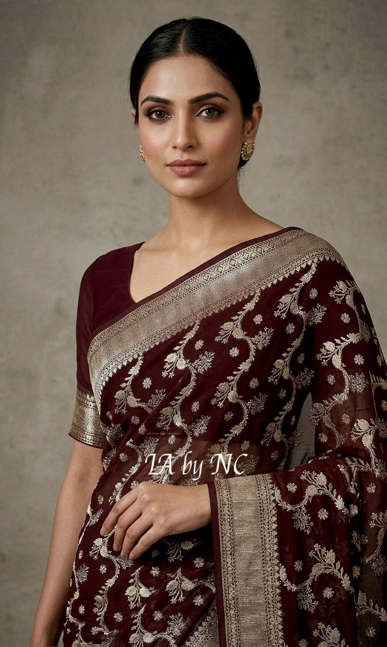 Hickory Banarasi Pure Khaddi Georgette Saree