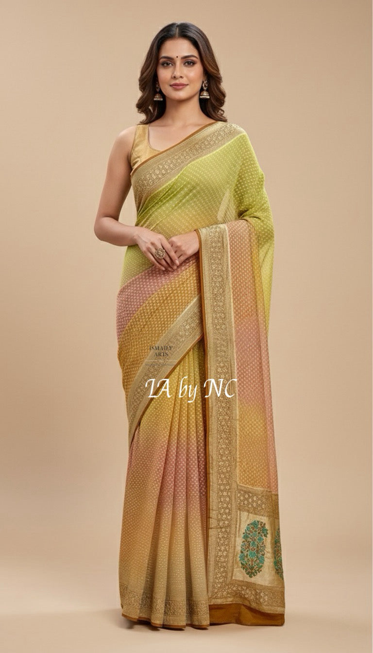 Tawny Banarasi Pure Khaddi Georgette Saree