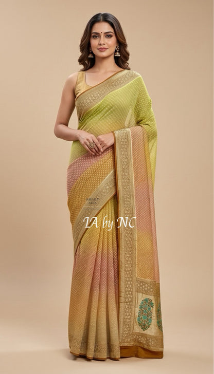 Tawny Banarasi Pure Khaddi Georgette Saree
