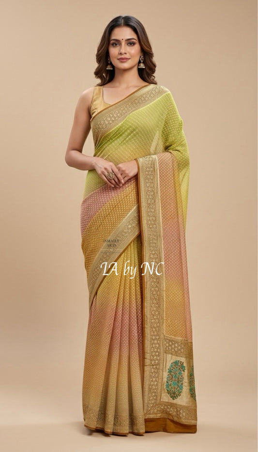 Tawny Banarasi Pure Khaddi Georgette Saree