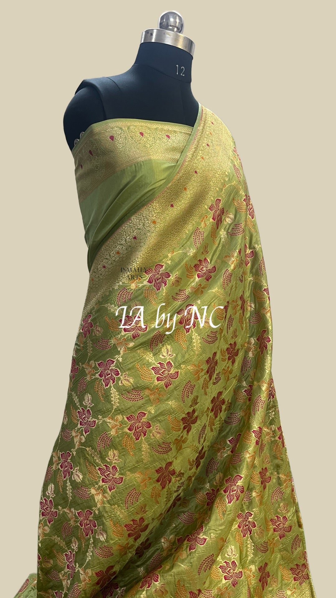 Olive Banarasi Pure Katan Silk Pattu Meenakari Saree