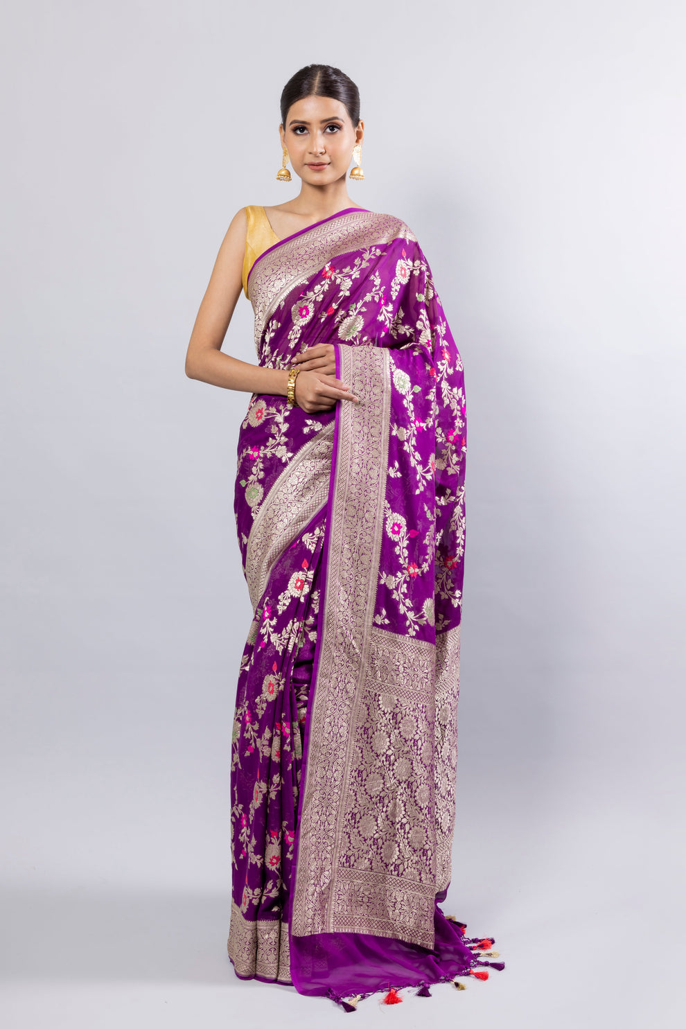 Byzantine Banarasi Pure Khaddi Georgette Meenakari Saree