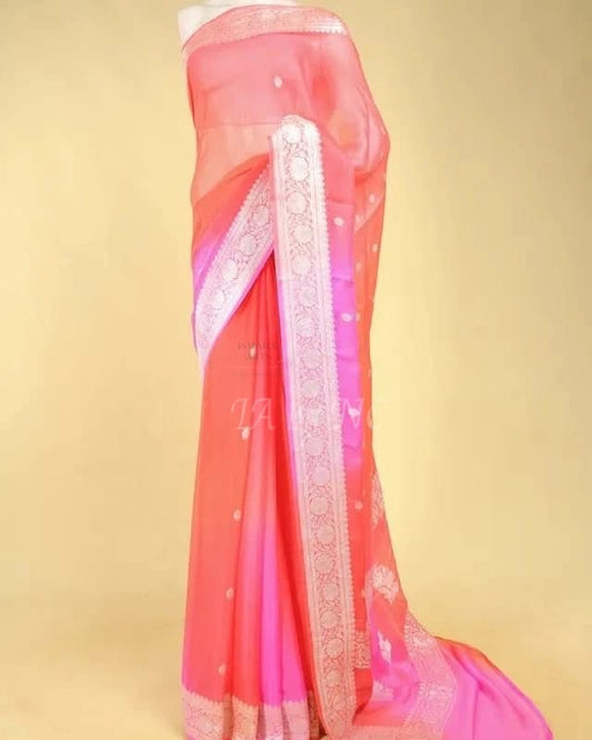Pink Banarasi Pure Khaddi Georgette Kadwa Saree