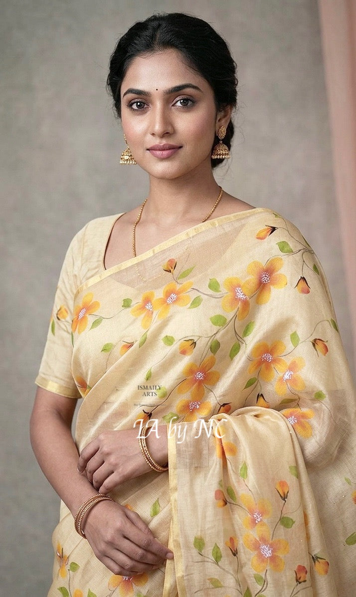 Beige Banarasi Pure Kora Organza Saree