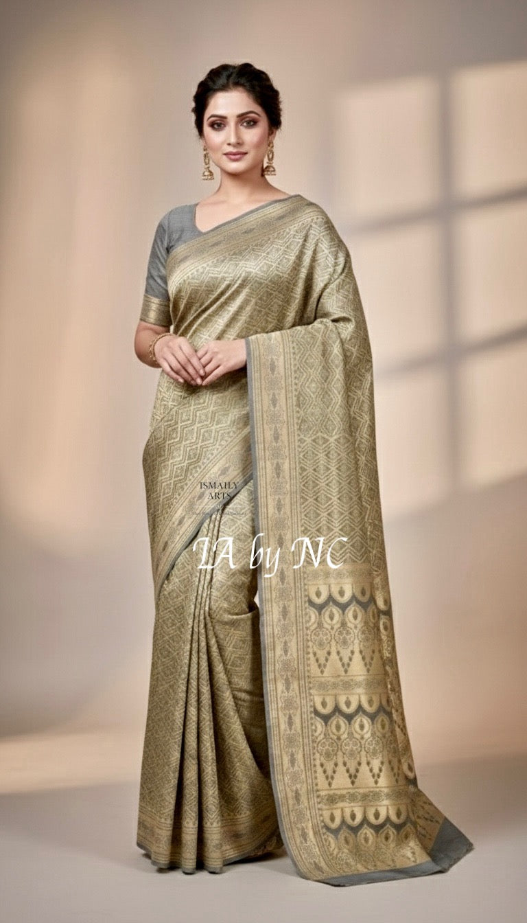 Steel Banarasi Mashru Katan Silk Saree