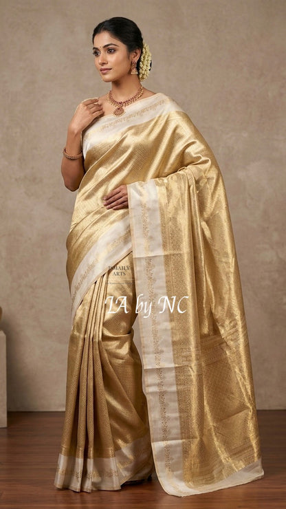 Offwhite Banarasi Pure Tissue Silk Brocade Saree