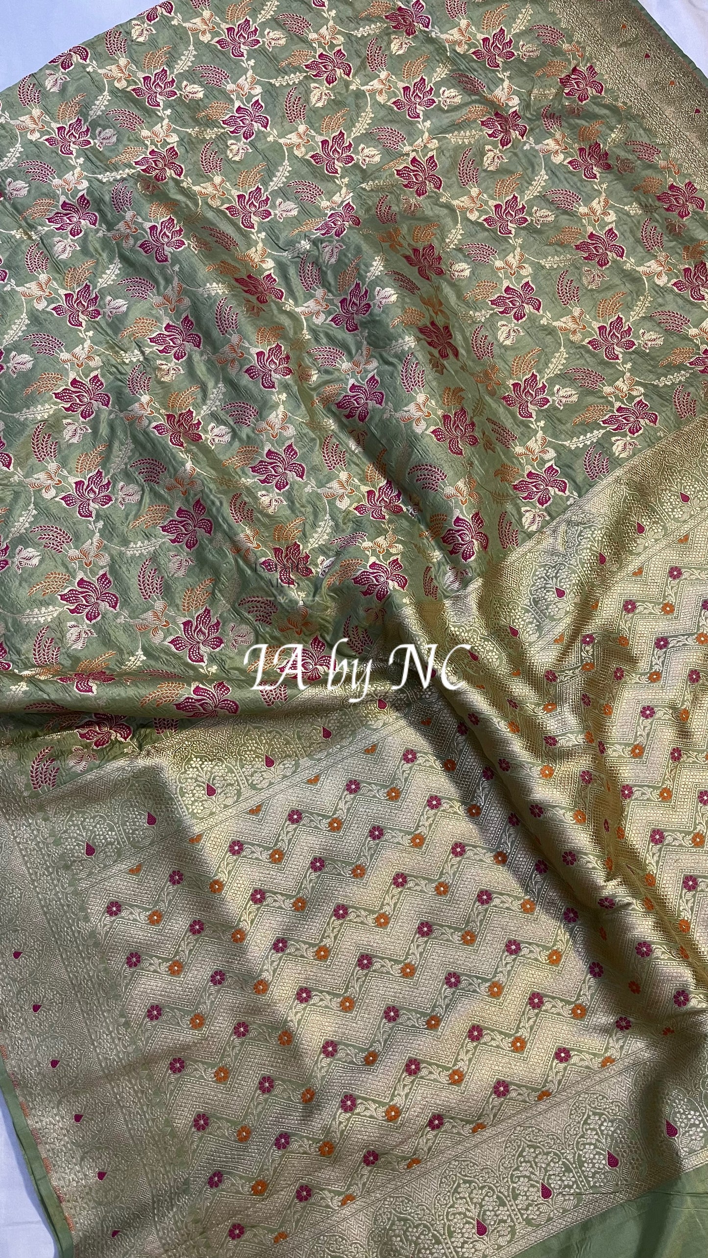 Olive Banarasi Pure Katan Silk Pattu Meenakari Saree