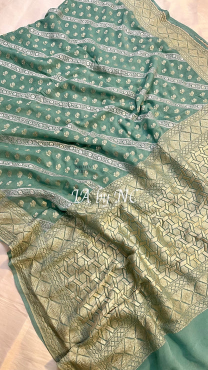 Turquoise Banarasi Pure Khaddi Georgette Saree