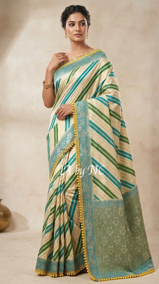 Beige Banarasi Pure Chiffon Georgette Saree