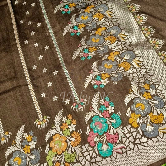 Mahogany Banarasi Pure Khaddi  Tussar Georgette Paithani Saree