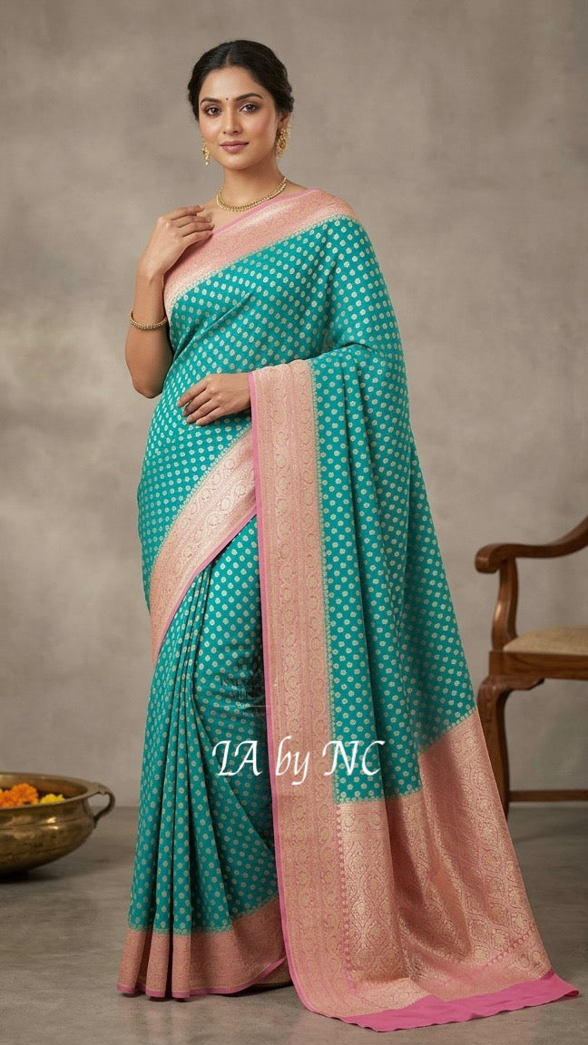 Teal Banarasi Pure Khaddi Georgette Saree