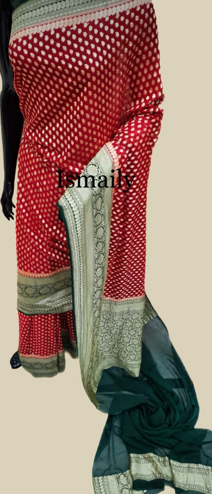 Crimson Banarasi Pure Khaddi Georgette Saree