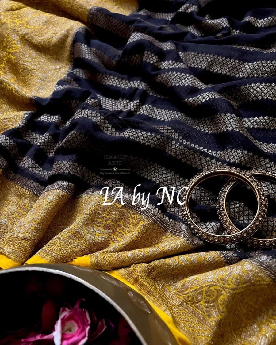 Black Banarasi Pure Khaddi Georgette Saree