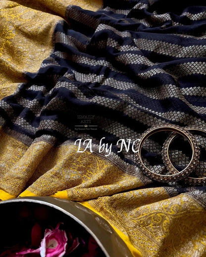 Black Banarasi Pure Khaddi Georgette Saree
