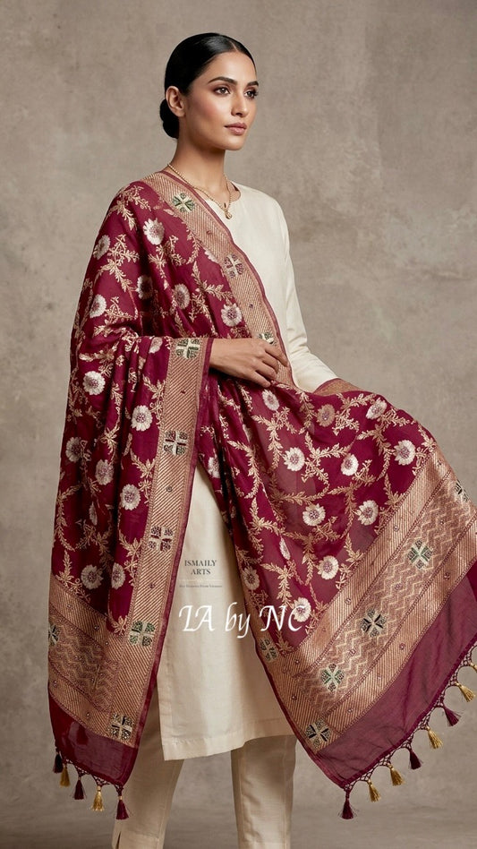 Sangria Banarasi Pure Munga Silk Sona Rupa Handwork Dupatta