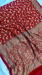 Carmine Banarasi Pure Khaddi Georgette Saree