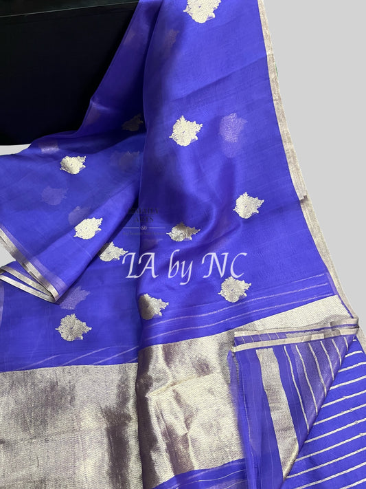 Grape Banarasi Pure Kora Organza Kadwa Saree